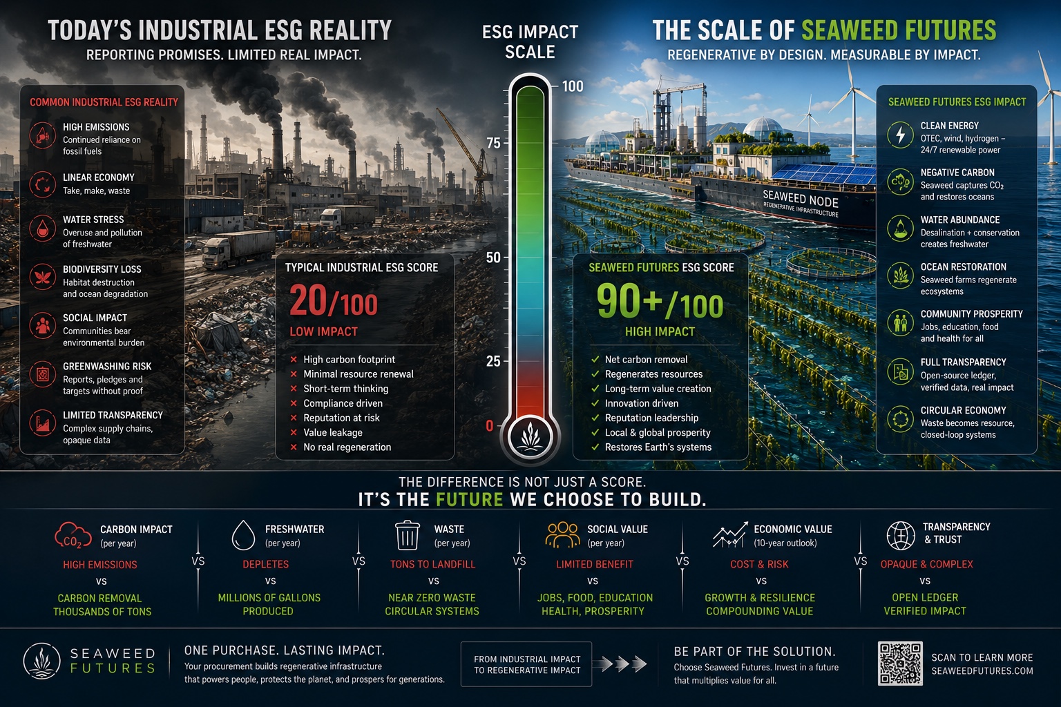 Industrial ESG reality compared with the Seaweed Futures regenerative vision